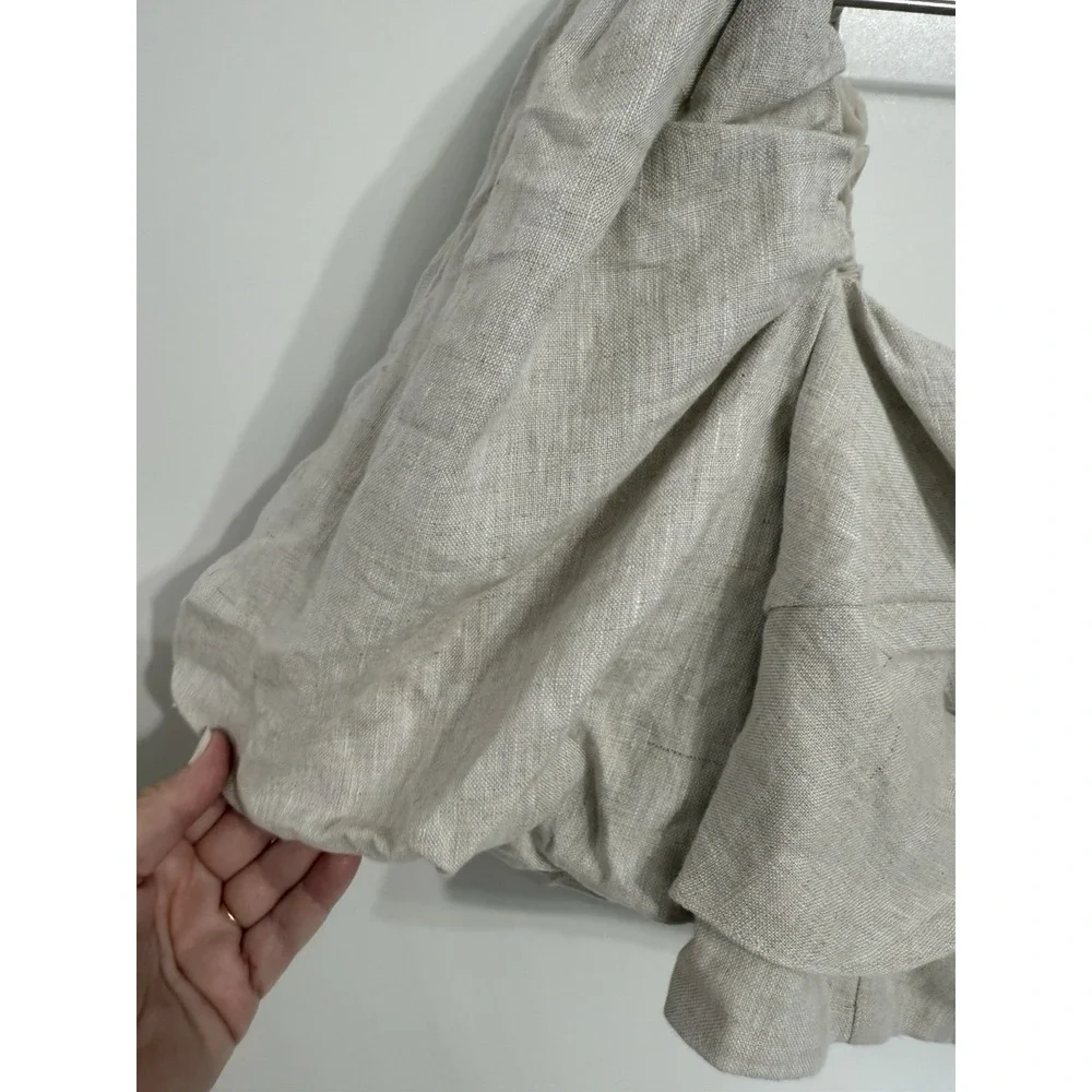 Los Angeles Atelier & Other Stories Top Cropped Puff Sleeve Linen Smocked Beige - Picture 3 of 8